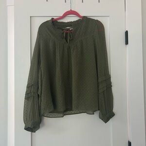 LOFT Olive Green Blouse with Tie Neck